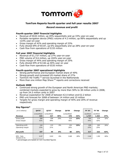 Thumbnail TomTom Financial Statement 2007