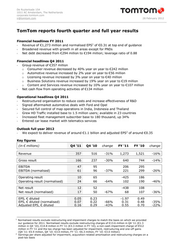 Thumbnail TomTom Financial Statement 2011