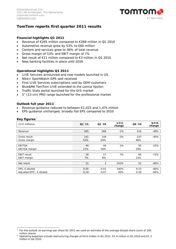 Thumbnail TomTom Quarterly Report 2011-q1