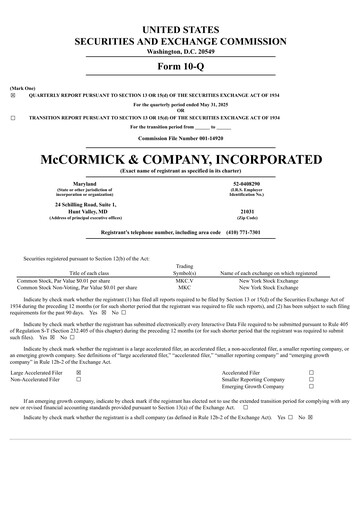 Thumbnail McCormick & Company
 Quarterly Report 2025-q2