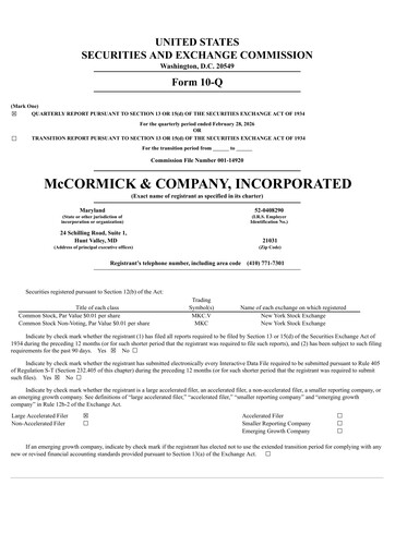Thumbnail McCormick & Company
 Quarterly Report 2026-q1
