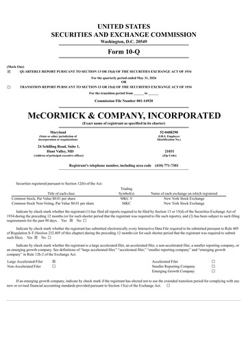 Thumbnail McCormick & Company
 Quarterly Report 2026-q2