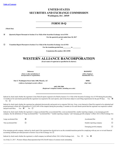 Thumbnail Western Alliance Bancorporation
 Quarterly Report 2017-q2