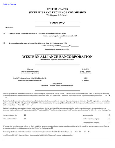 Thumbnail Western Alliance Bancorporation
 Quarterly Report 2017-q3