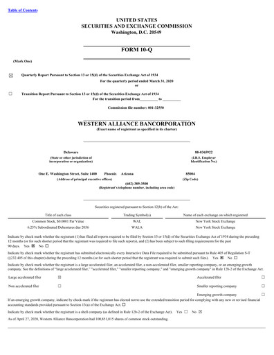 Thumbnail Western Alliance Bancorporation
 Quarterly Report 2020-q1