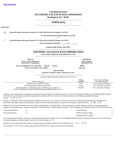 Thumbnail Western Alliance Bancorporation
 Quarterly Report 2021-q3