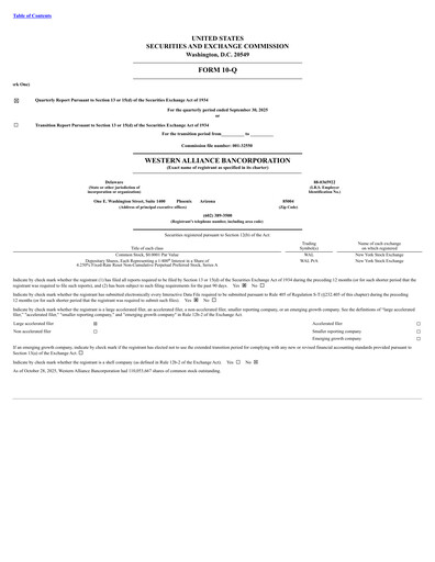 Thumbnail Western Alliance Bancorporation
 Quarterly Report 2025-q3