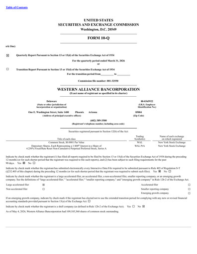 Thumbnail Western Alliance Bancorporation
 Quarterly Report 2026-q1