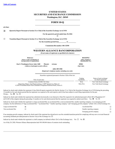 Miniature Western Alliance Bancorporation
 Rapport trimestriel 2026-q2