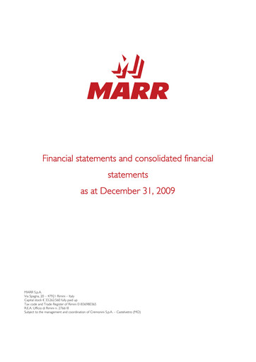 Thumbnail MARR S.p.A. Financial Statement 2009