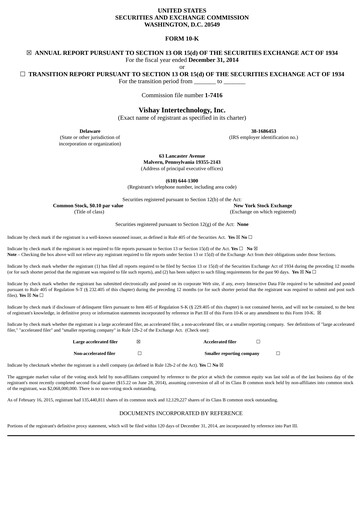 Thumbnail Vishay Intertechnology
 Financial Report 2014