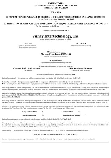 Thumbnail Vishay Intertechnology
 Financial Report 2015