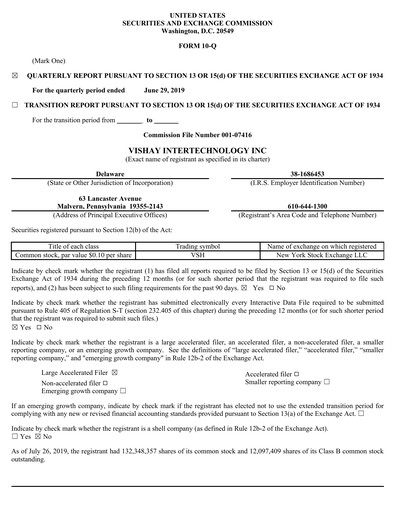 Thumbnail Vishay Intertechnology
 Quarterly Report 2019-q2