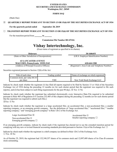 Thumbnail Vishay Intertechnology
 Quarterly Report 2019-q3