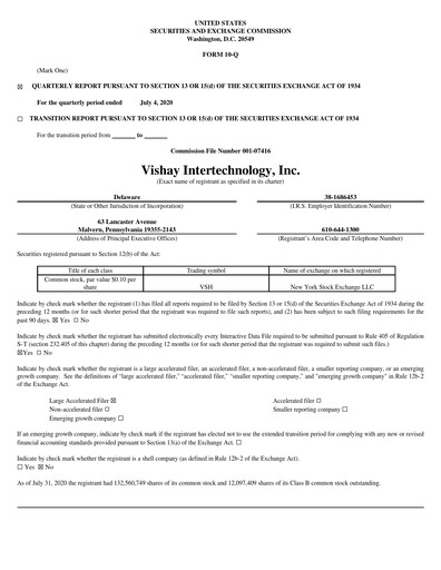 Thumbnail Vishay Intertechnology
 Quarterly Report 2020-q2