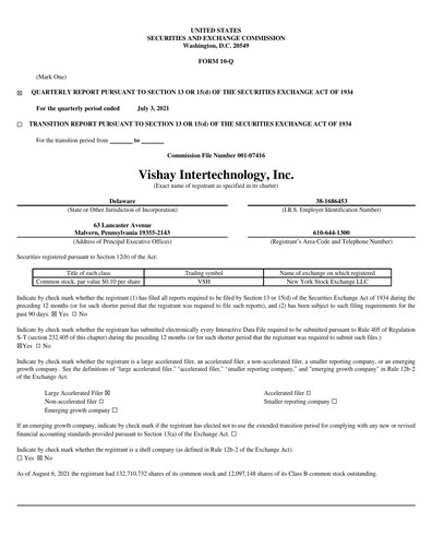 Thumbnail Vishay Intertechnology
 Quarterly Report 2021-q2