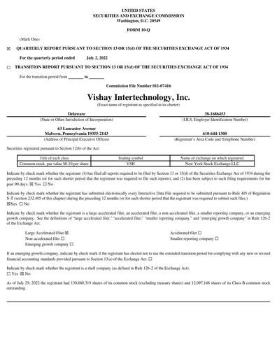 Thumbnail Vishay Intertechnology
 Quarterly Report 2022-q2