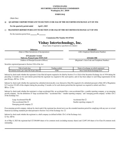 Thumbnail Vishay Intertechnology
 Quarterly Report 2023-q1