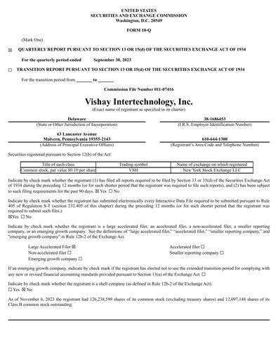 Thumbnail Vishay Intertechnology
 Quarterly Report 2023-q3
