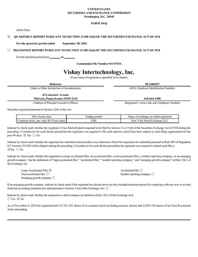 Thumbnail Vishay Intertechnology
 Quarterly Report 2024-q3