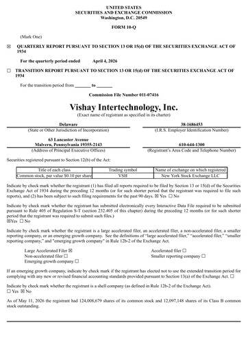 Thumbnail Vishay Intertechnology
 Quarterly Report 2026-q1