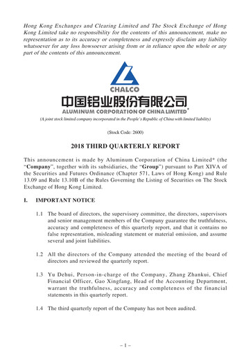 Vorschaubild Aluminum Corporation of China Quartalsbericht 2018-q3