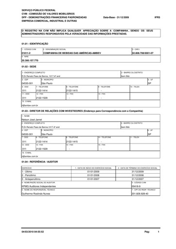 Thumbnail Ambev Financial Statement 2009