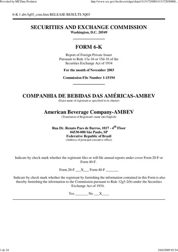 Thumbnail Ambev Quarterly Report 2003-q3