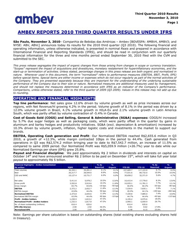 Thumbnail Ambev Quarterly Report 2010-q3