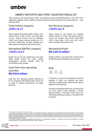 Thumbnail Ambev Quarterly Report 2022-q1