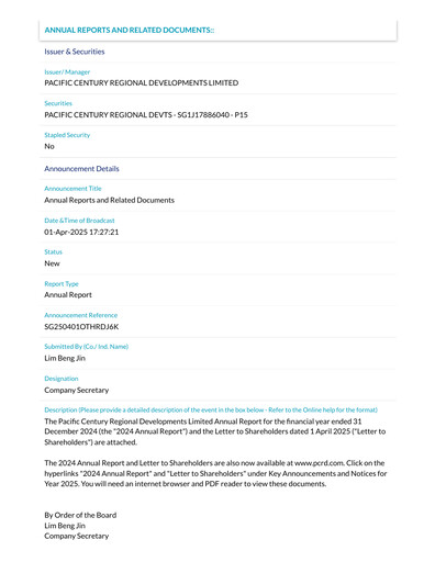 Thumbnail Pacific Century Regional Developments
 Annual Report 2024