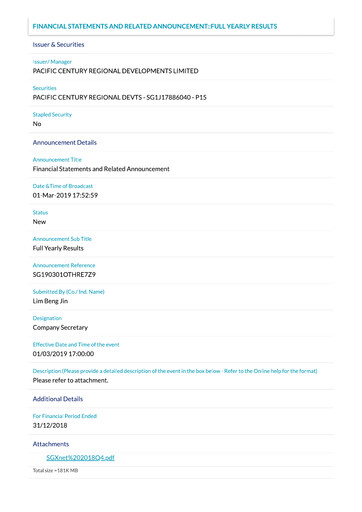 Thumbnail Pacific Century Regional Developments
 Financial Report 2018