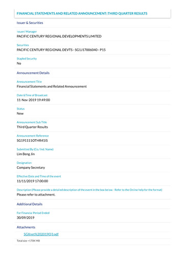 Thumbnail Pacific Century Regional Developments
 Quarterly Report 2019-q3