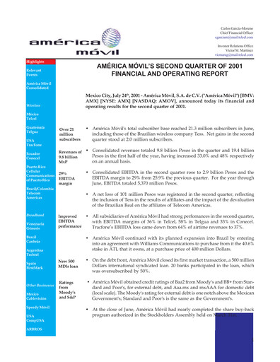Thumbnail America Movil Quarterly Report 2001-q2