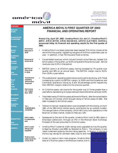 Thumbnail America Movil Quarterly Report 2002-q1