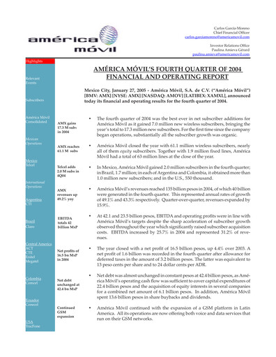 Thumbnail America Movil Quarterly Report 2004-q4