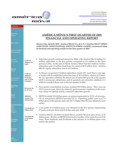 Thumbnail America Movil Quarterly Report 2005-q1