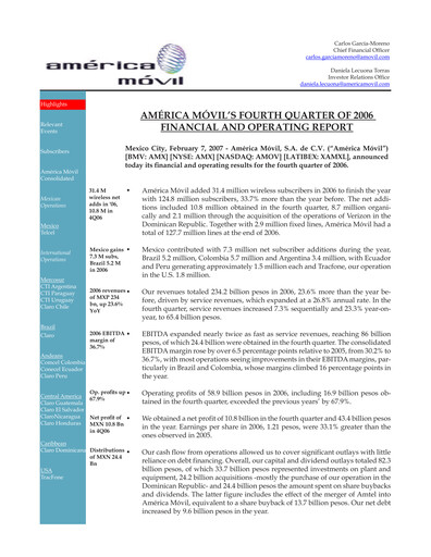Thumbnail America Movil Quarterly Report 2006-q4