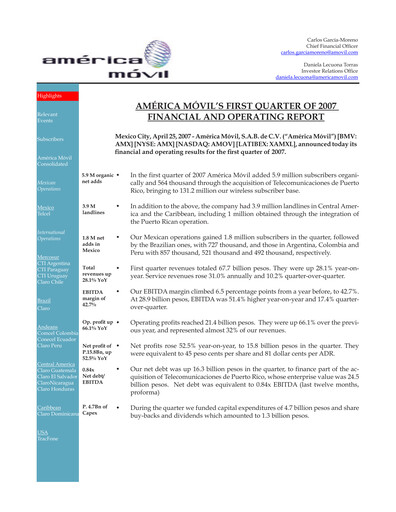 Thumbnail America Movil Quarterly Report 2007-q1