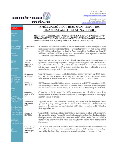 Thumbnail America Movil Quarterly Report 2007-q3