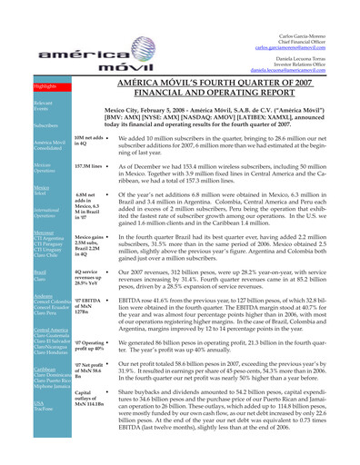Thumbnail America Movil Quarterly Report 2007-q4