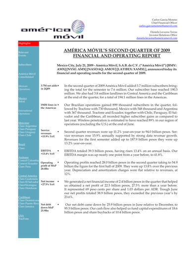 Thumbnail America Movil Quarterly Report 2009-q2