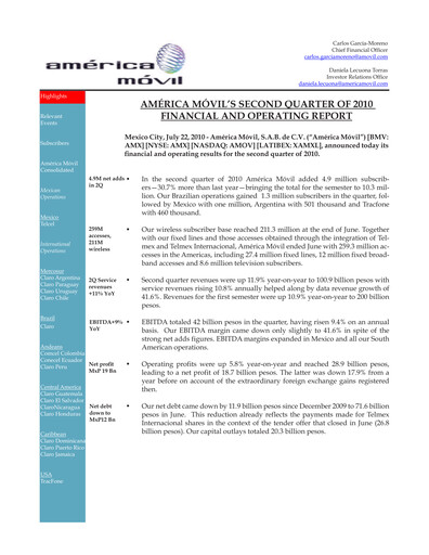 Thumbnail America Movil Quarterly Report 2010-q2