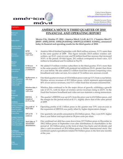Thumbnail America Movil Quarterly Report 2010-q3