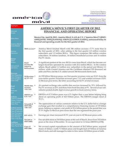 Thumbnail America Movil Quarterly Report 2012-q1