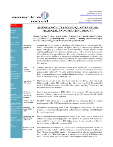 Thumbnail America Movil Quarterly Report 2014-q2
