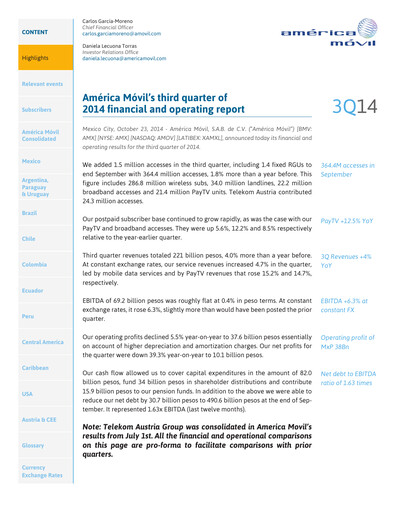 Thumbnail America Movil Quarterly Report 2014-q3