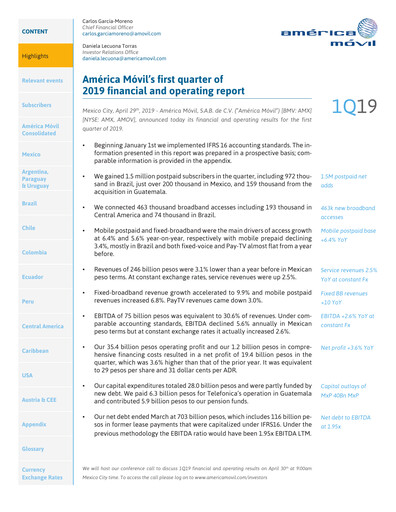 Thumbnail America Movil Quarterly Report 2019-q1