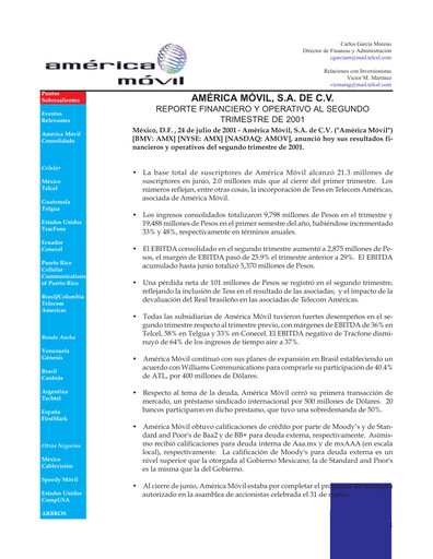 Thumbnail America Movil Quarterly Report 2001-q2