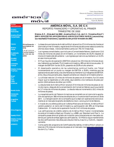 Thumbnail America Movil Quarterly Report 2002-q1